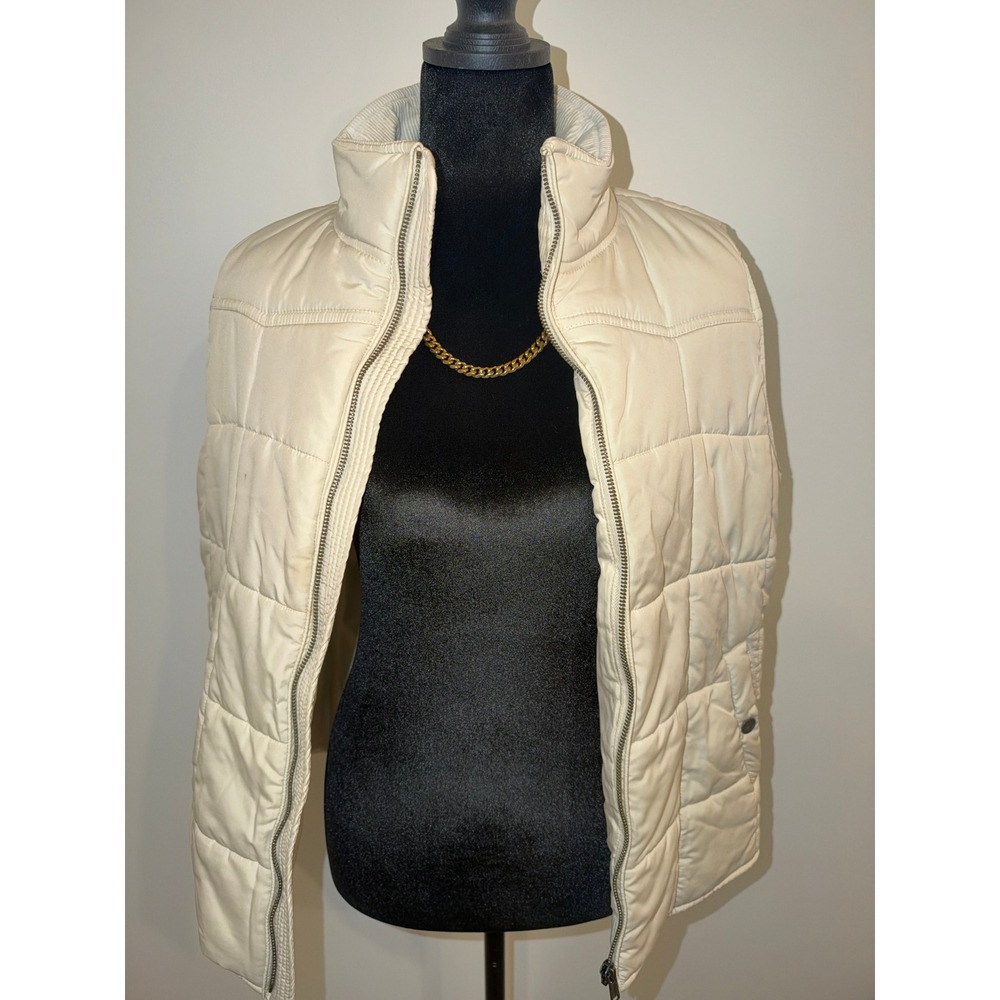 Chaps Mens Quilted Puffer Vest Cream Off-White Full Zip Corduroy Collar Large